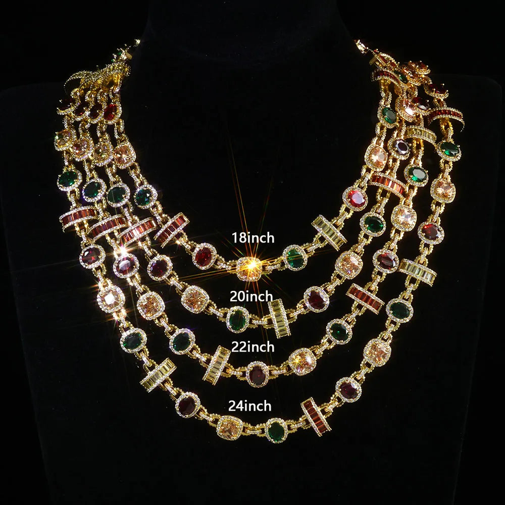 ESKEEM Rainbow Tennis Choker Women Jewelry Iced Out Multi Color Gemstone Necklace Colorful Stone Men Chain