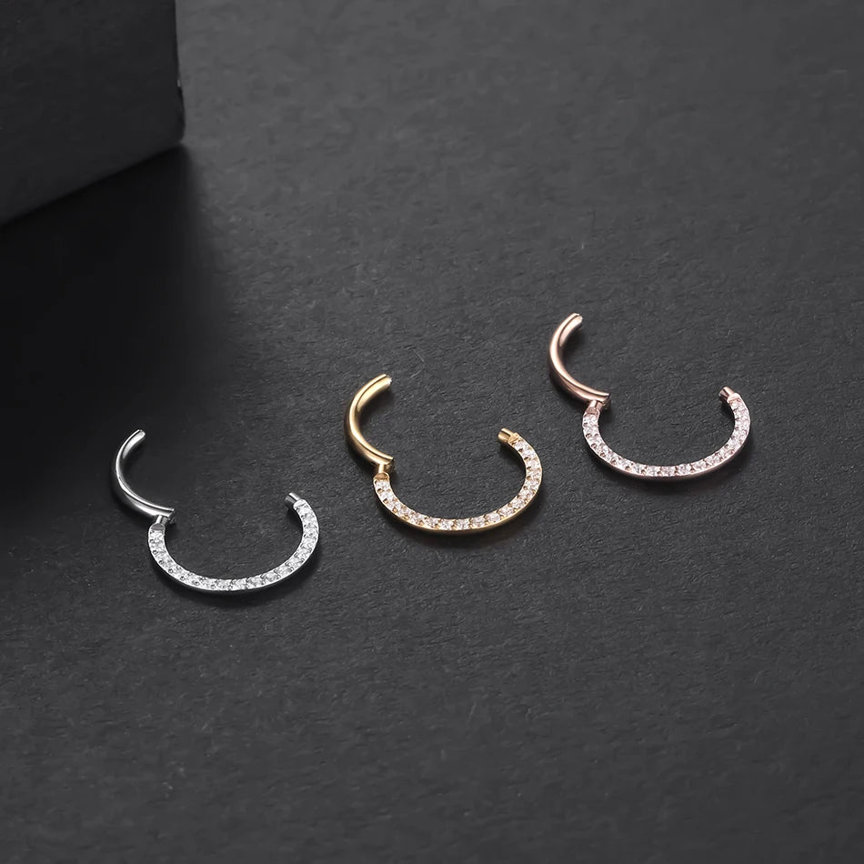 10Pcs Titanium CZ Crystal Nose Hinged Segment Hoop Clicker Ring Ear Cartilage Helix Daith Rook Lip Piercing Nariz Body Jewelry