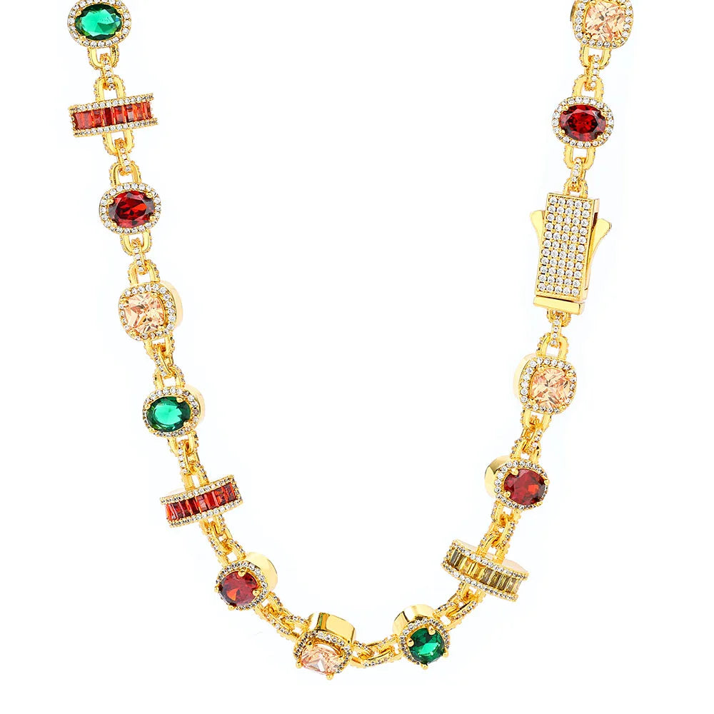 HHIOK Hip Hop Necklace for Men Colored Zircon Geometric Chain White Gold Plated Jewelry Trendy Gift for Men Women
