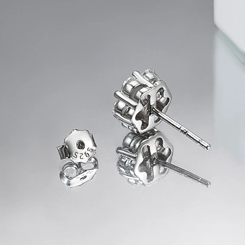 BXINY 7-stone Moissanite Flower Earrings 100%S925 Silver Honeycomb Ear Studs for Women Men Party Gift Fine Jewelry GRA Certified