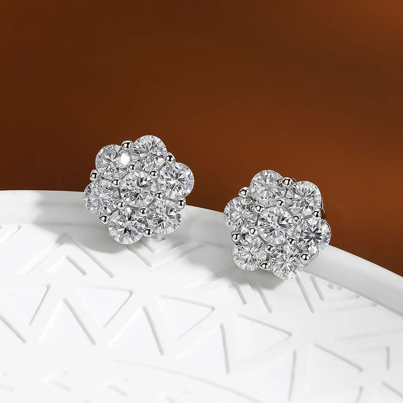 BXINY 7-stone Moissanite Flower Earrings 100%S925 Silver Honeycomb Ear Studs for Women Men Party Gift Fine Jewelry GRA Certified