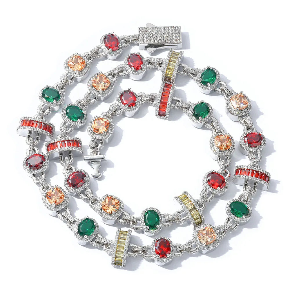 HHIOK Hip Hop Necklace for Men Colored Zircon Geometric Chain White Gold Plated Jewelry Trendy Gift for Men Women