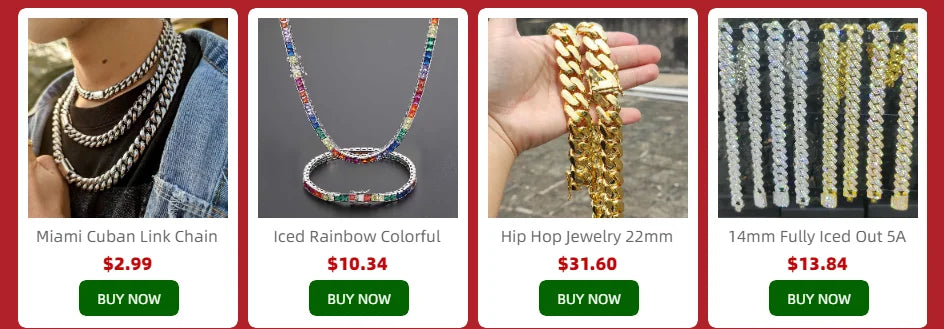 HHIOK Hip Hop Necklace for Men Colored Zircon Geometric Chain White Gold Plated Jewelry Trendy Gift for Men Women