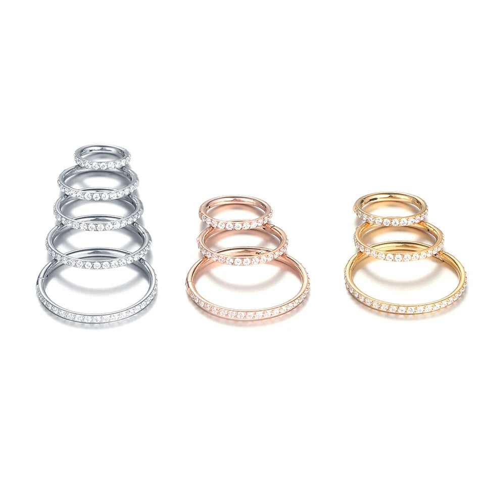 10Pcs Titanium CZ Crystal Nose Hinged Segment Hoop Clicker Ring Ear Cartilage Helix Daith Rook Lip Piercing Nariz Body Jewelry