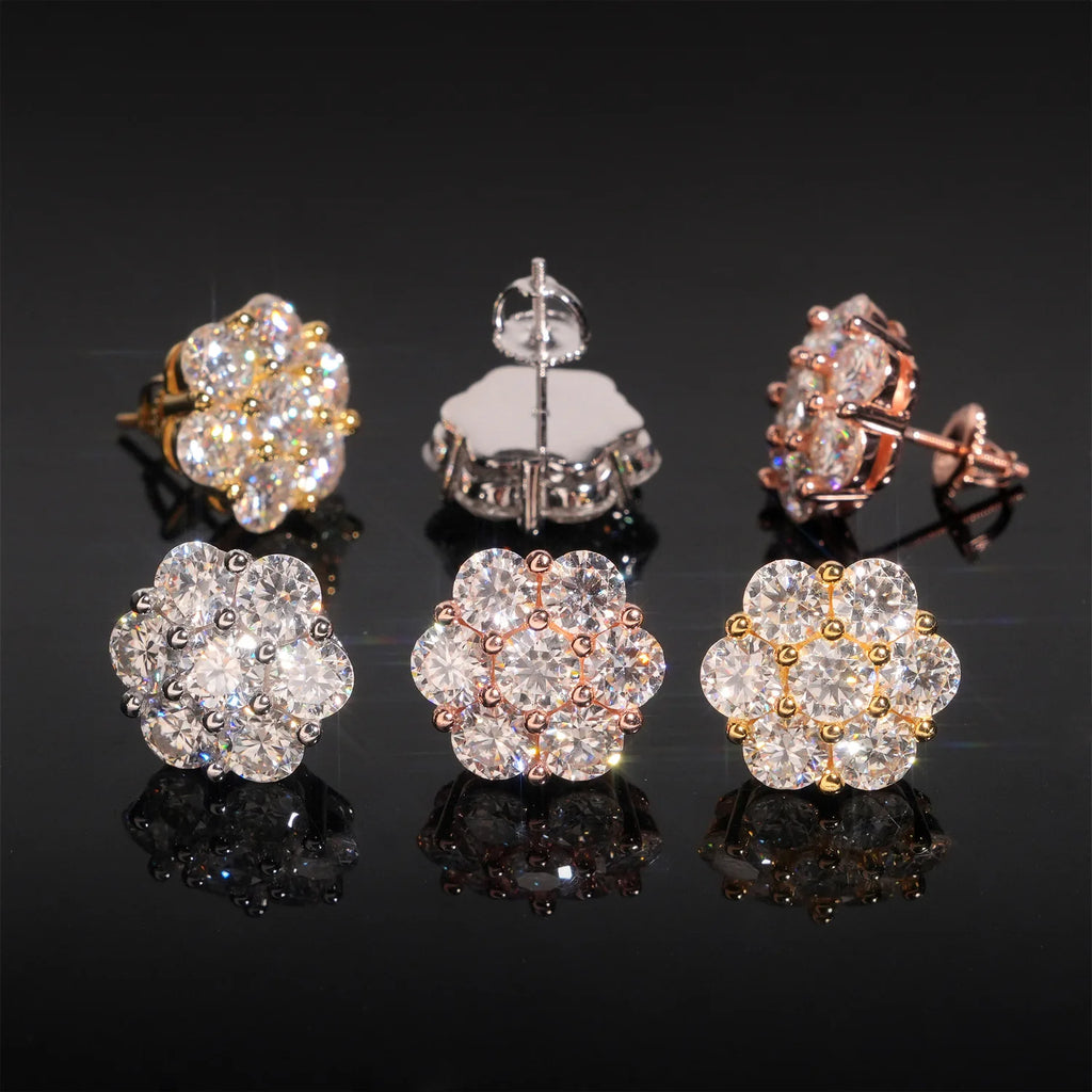 BXINY 7-stone Moissanite Flower Earrings 100%S925 Silver Honeycomb Ear Studs for Women Men Party Gift Fine Jewelry GRA Certified