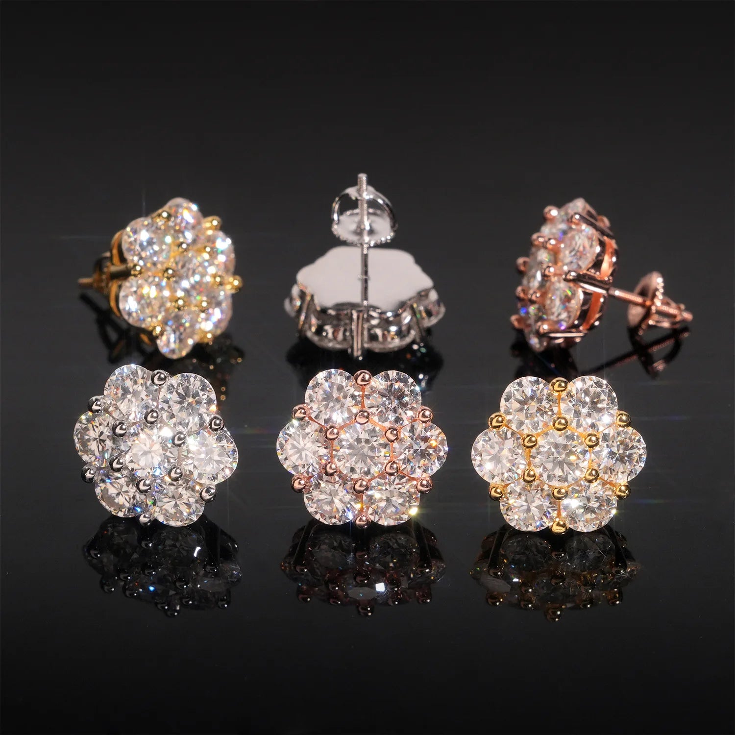 BXINY 7-stone Moissanite Flower Earrings 100%S925 Silver Honeycomb Ear Studs for Women Men Party Gift Fine Jewelry GRA Certified