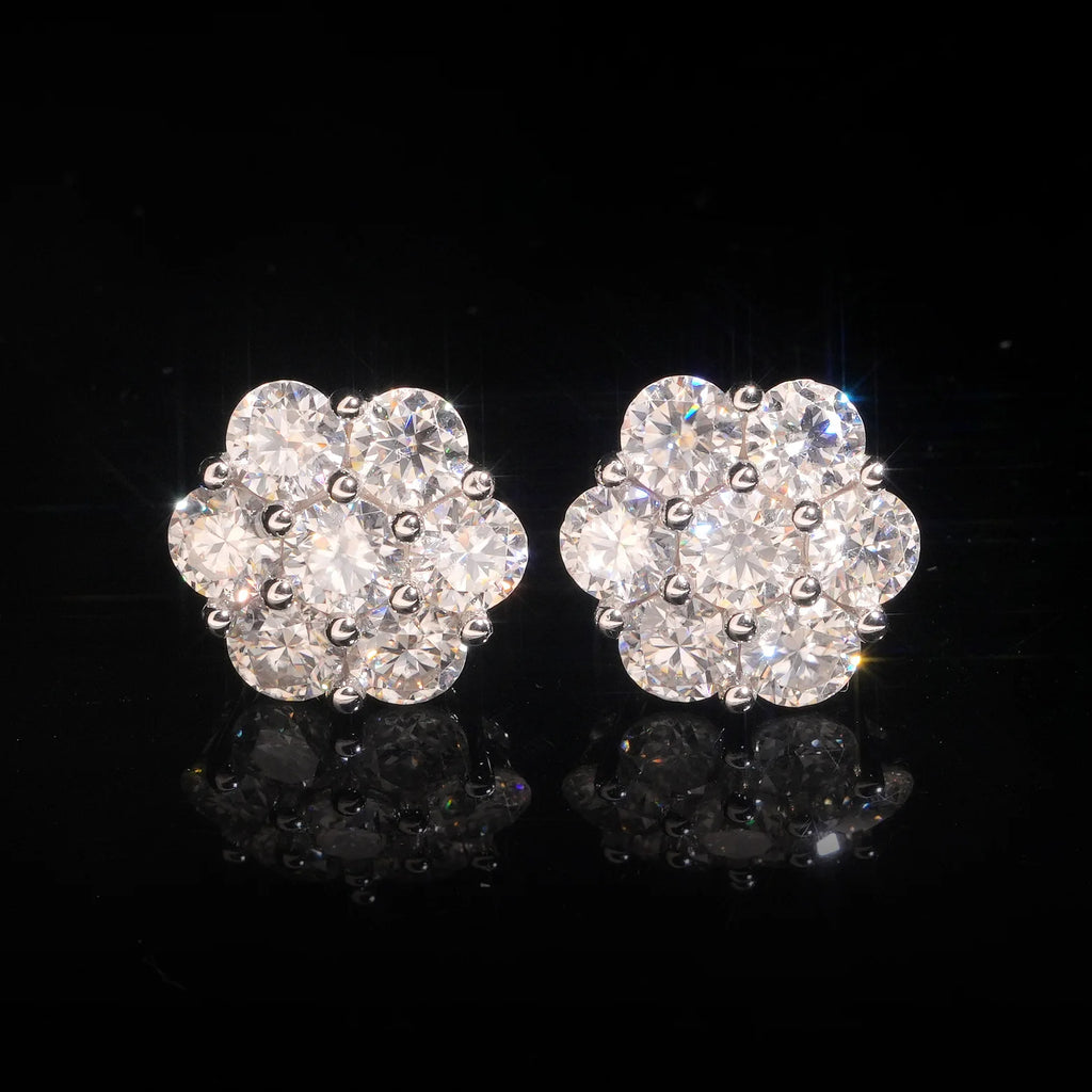 BXINY 7-stone Moissanite Flower Earrings 100%S925 Silver Honeycomb Ear Studs for Women Men Party Gift Fine Jewelry GRA Certified