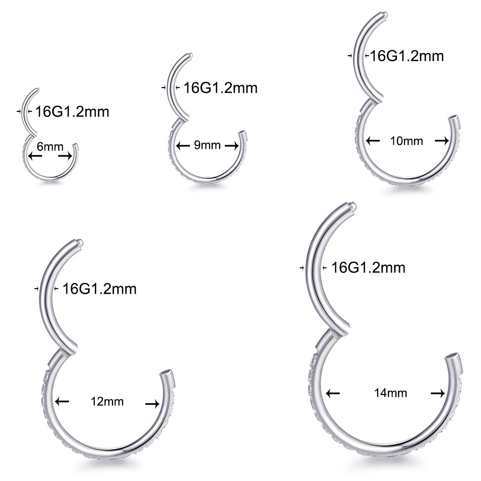 10Pcs Titanium CZ Crystal Nose Hinged Segment Hoop Clicker Ring Ear Cartilage Helix Daith Rook Lip Piercing Nariz Body Jewelry