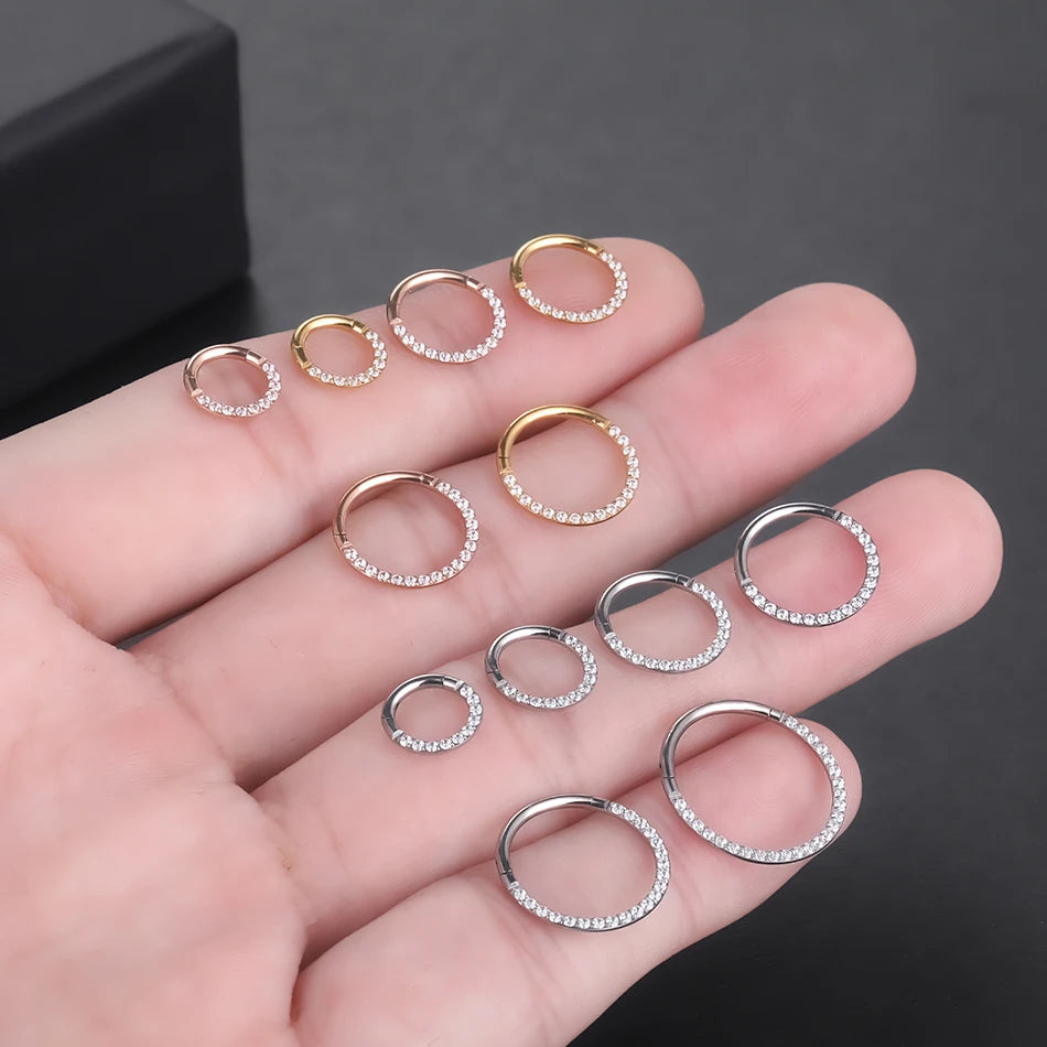 10Pcs Titanium CZ Crystal Nose Hinged Segment Hoop Clicker Ring Ear Cartilage Helix Daith Rook Lip Piercing Nariz Body Jewelry
