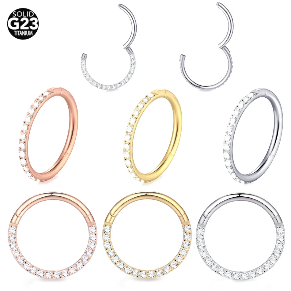 10Pcs Titanium CZ Crystal Nose Hinged Segment Hoop Clicker Ring Ear Cartilage Helix Daith Rook Lip Piercing Nariz Body Jewelry