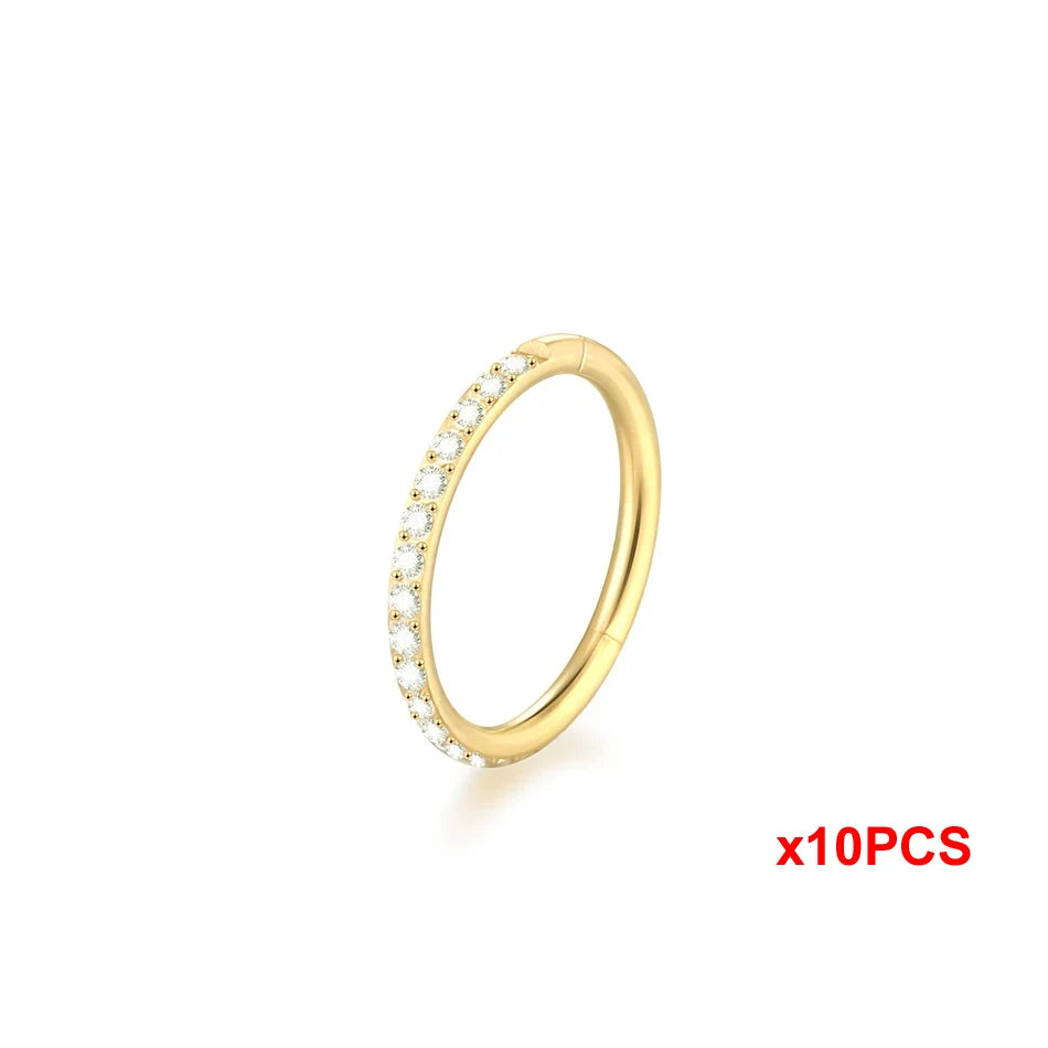 10Pcs Titanium CZ Crystal Nose Hinged Segment Hoop Clicker Ring Ear Cartilage Helix Daith Rook Lip Piercing Nariz Body Jewelry