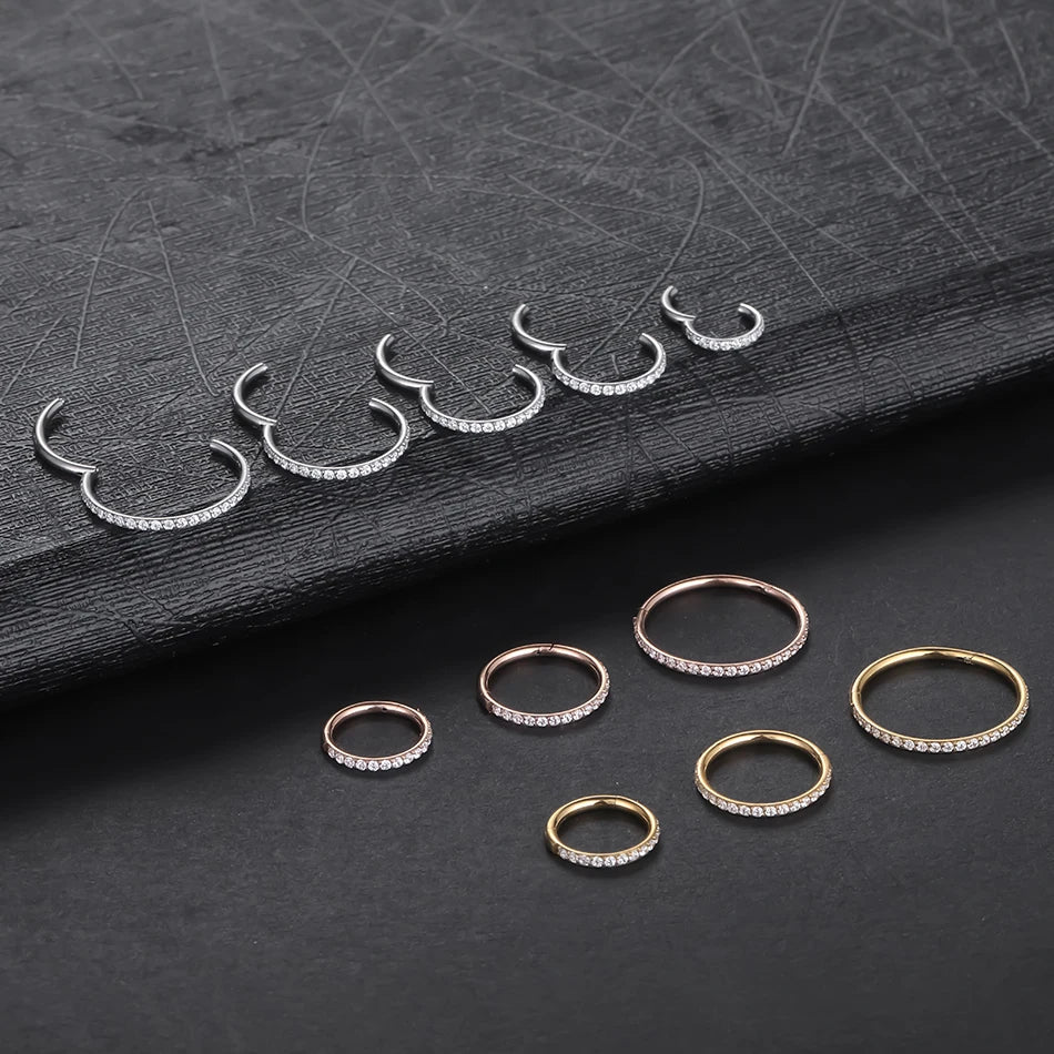 10Pcs Titanium CZ Crystal Nose Hinged Segment Hoop Clicker Ring Ear Cartilage Helix Daith Rook Lip Piercing Nariz Body Jewelry