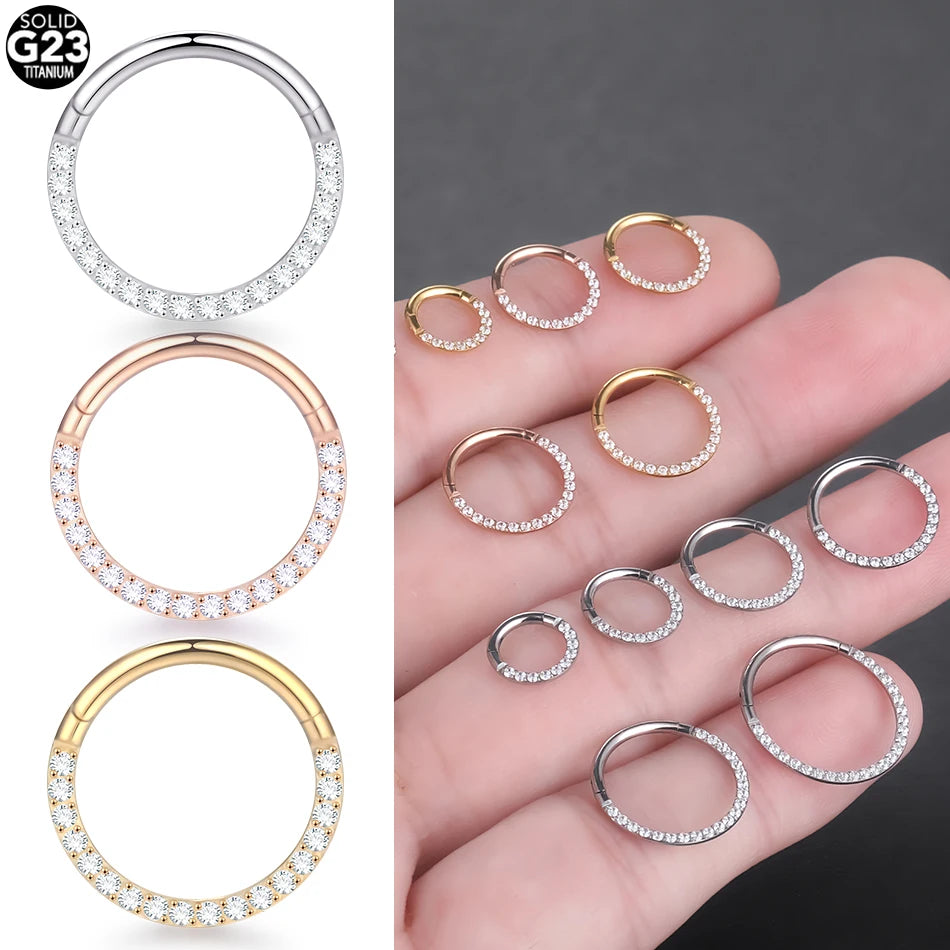10Pcs Titanium CZ Crystal Nose Hinged Segment Hoop Clicker Ring Ear Cartilage Helix Daith Rook Lip Piercing Nariz Body Jewelry