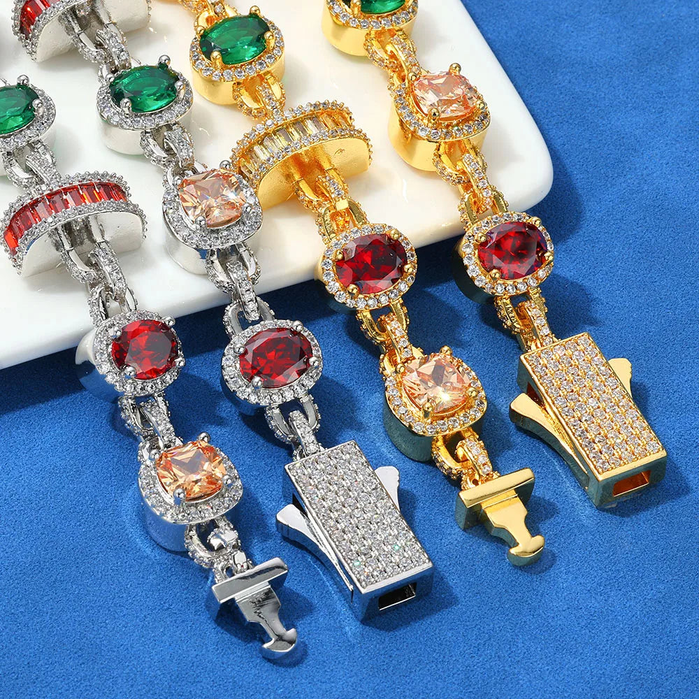 HHIOK Hip Hop Necklace for Men Colored Zircon Geometric Chain White Gold Plated Jewelry Trendy Gift for Men Women