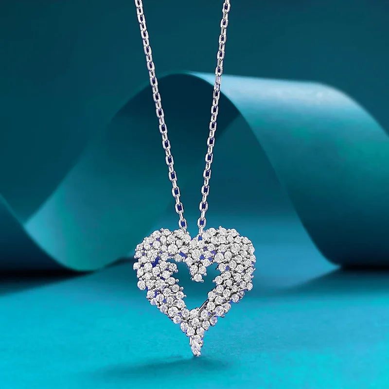 Queen Heart Lab Moissanite Diamond Pendant 100% Real 925 Sterling Silver Wedding Chocker Necklace for Women Engagement Jewelry