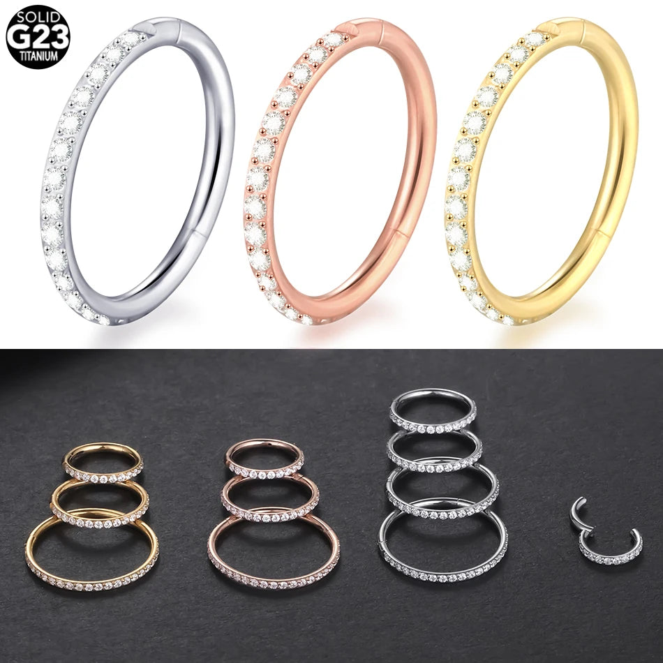 10Pcs Titanium CZ Crystal Nose Hinged Segment Hoop Clicker Ring Ear Cartilage Helix Daith Rook Lip Piercing Nariz Body Jewelry