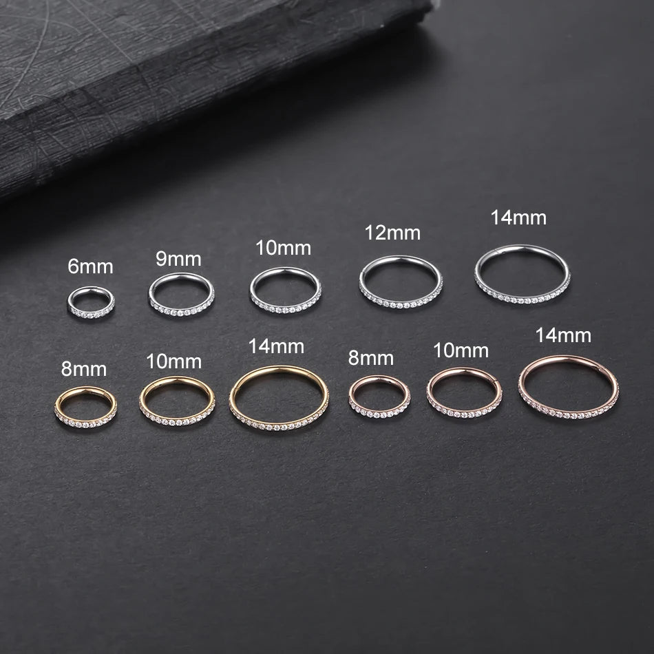10Pcs Titanium CZ Crystal Nose Hinged Segment Hoop Clicker Ring Ear Cartilage Helix Daith Rook Lip Piercing Nariz Body Jewelry