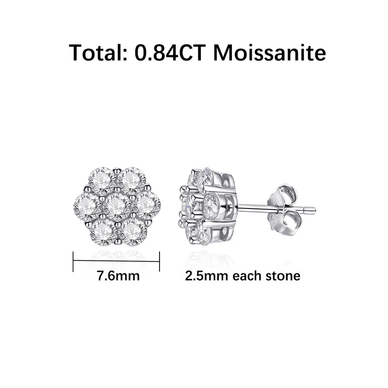 BXINY 7-stone Moissanite Flower Earrings 100%S925 Silver Honeycomb Ear Studs for Women Men Party Gift Fine Jewelry GRA Certified