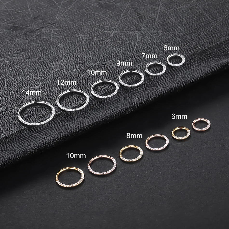 10Pcs Titanium CZ Crystal Nose Hinged Segment Hoop Clicker Ring Ear Cartilage Helix Daith Rook Lip Piercing Nariz Body Jewelry