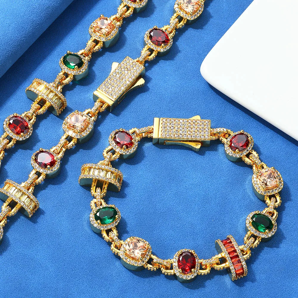 HHIOK Hip Hop Necklace for Men Colored Zircon Geometric Chain White Gold Plated Jewelry Trendy Gift for Men Women
