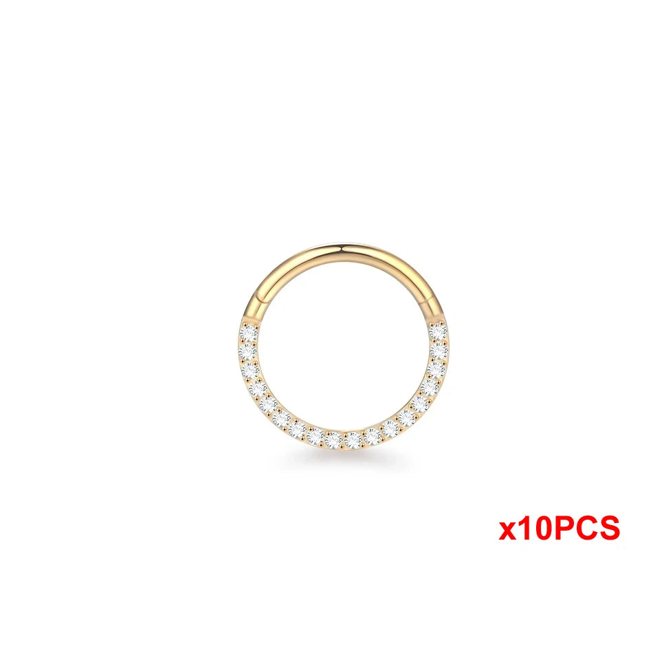 10Pcs Titanium CZ Crystal Nose Hinged Segment Hoop Clicker Ring Ear Cartilage Helix Daith Rook Lip Piercing Nariz Body Jewelry