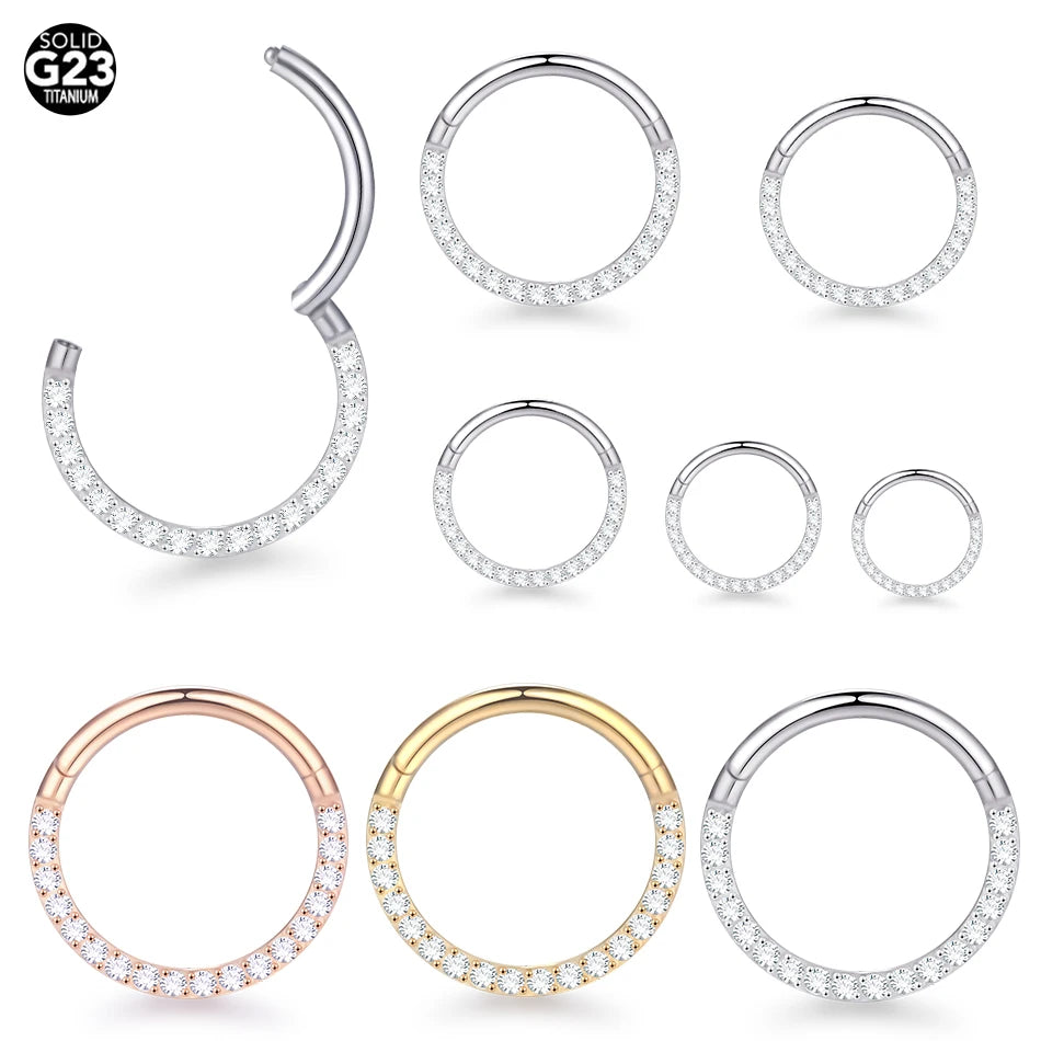 10Pcs Titanium CZ Crystal Nose Hinged Segment Hoop Clicker Ring Ear Cartilage Helix Daith Rook Lip Piercing Nariz Body Jewelry