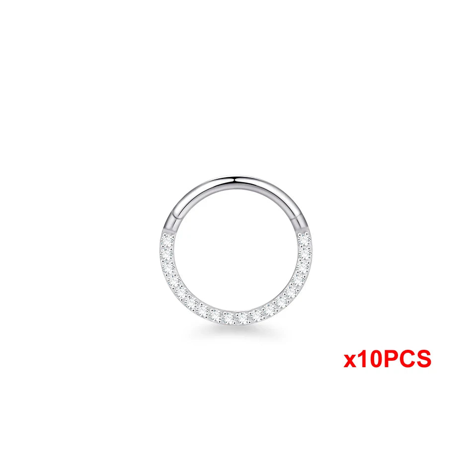 10Pcs Titanium CZ Crystal Nose Hinged Segment Hoop Clicker Ring Ear Cartilage Helix Daith Rook Lip Piercing Nariz Body Jewelry