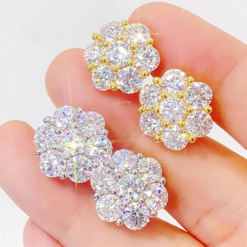 BXINY 7-stone Moissanite Flower Earrings 100%S925 Silver Honeycomb Ear Studs for Women Men Party Gift Fine Jewelry GRA Certified