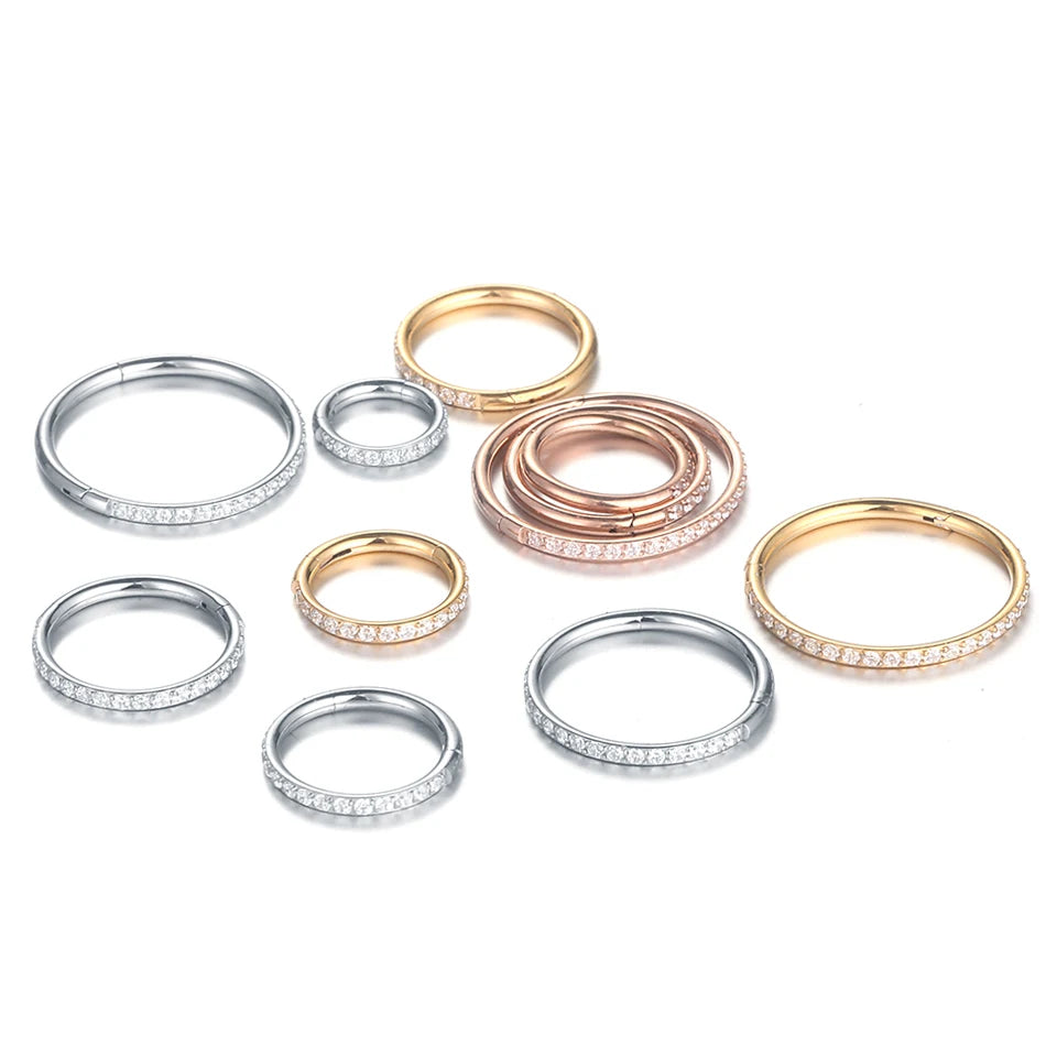 10Pcs Titanium CZ Crystal Nose Hinged Segment Hoop Clicker Ring Ear Cartilage Helix Daith Rook Lip Piercing Nariz Body Jewelry