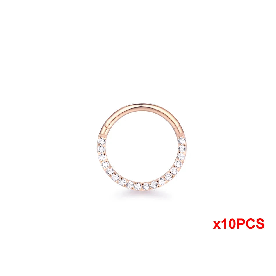 10Pcs Titanium CZ Crystal Nose Hinged Segment Hoop Clicker Ring Ear Cartilage Helix Daith Rook Lip Piercing Nariz Body Jewelry