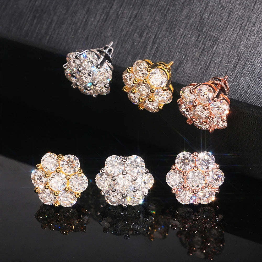 BXINY 7-stone Moissanite Flower Earrings 100%S925 Silver Honeycomb Ear Studs for Women Men Party Gift Fine Jewelry GRA Certified