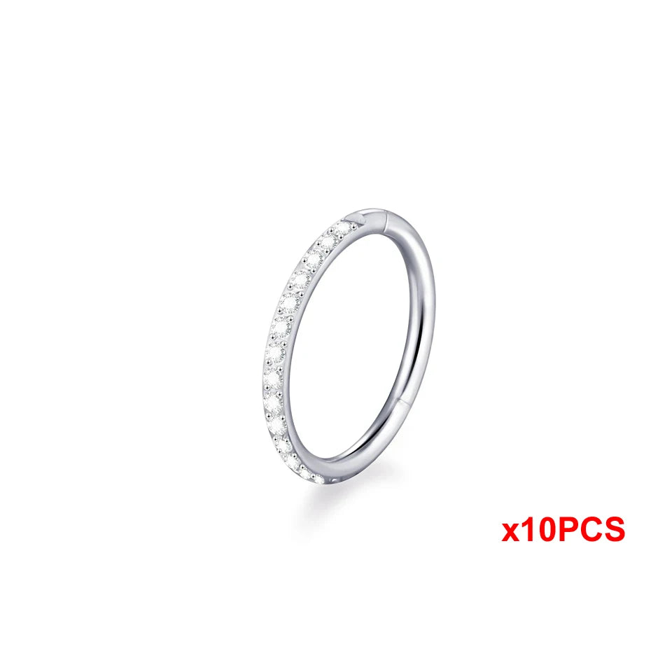 10Pcs Titanium CZ Crystal Nose Hinged Segment Hoop Clicker Ring Ear Cartilage Helix Daith Rook Lip Piercing Nariz Body Jewelry