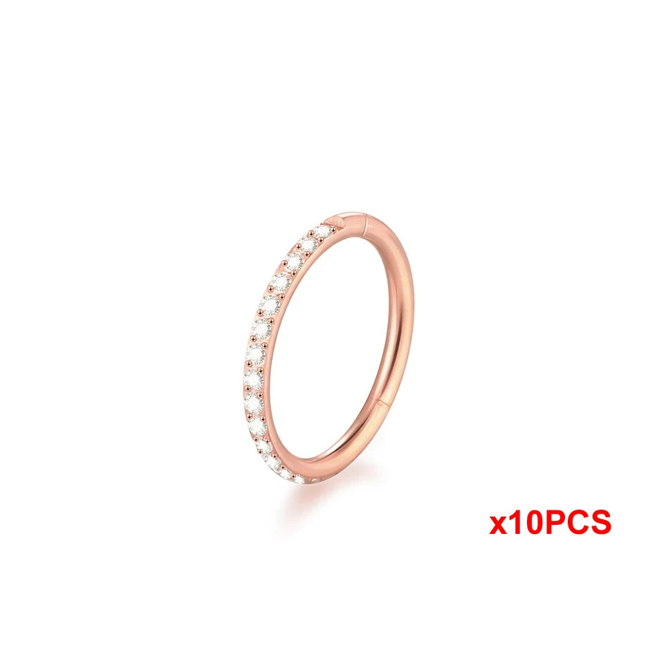 10Pcs Titanium CZ Crystal Nose Hinged Segment Hoop Clicker Ring Ear Cartilage Helix Daith Rook Lip Piercing Nariz Body Jewelry